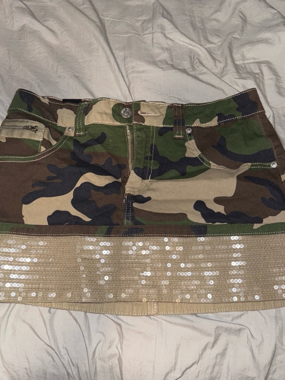 Camo Sequin Hem Mini Skirt - Green Camo